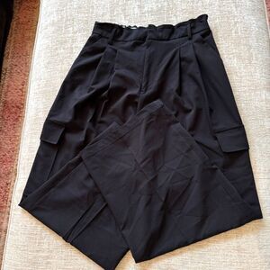 ZARA Women’s Black Wide Leg Dress Cargo Pants Y2K Streetwear Utility Sz M